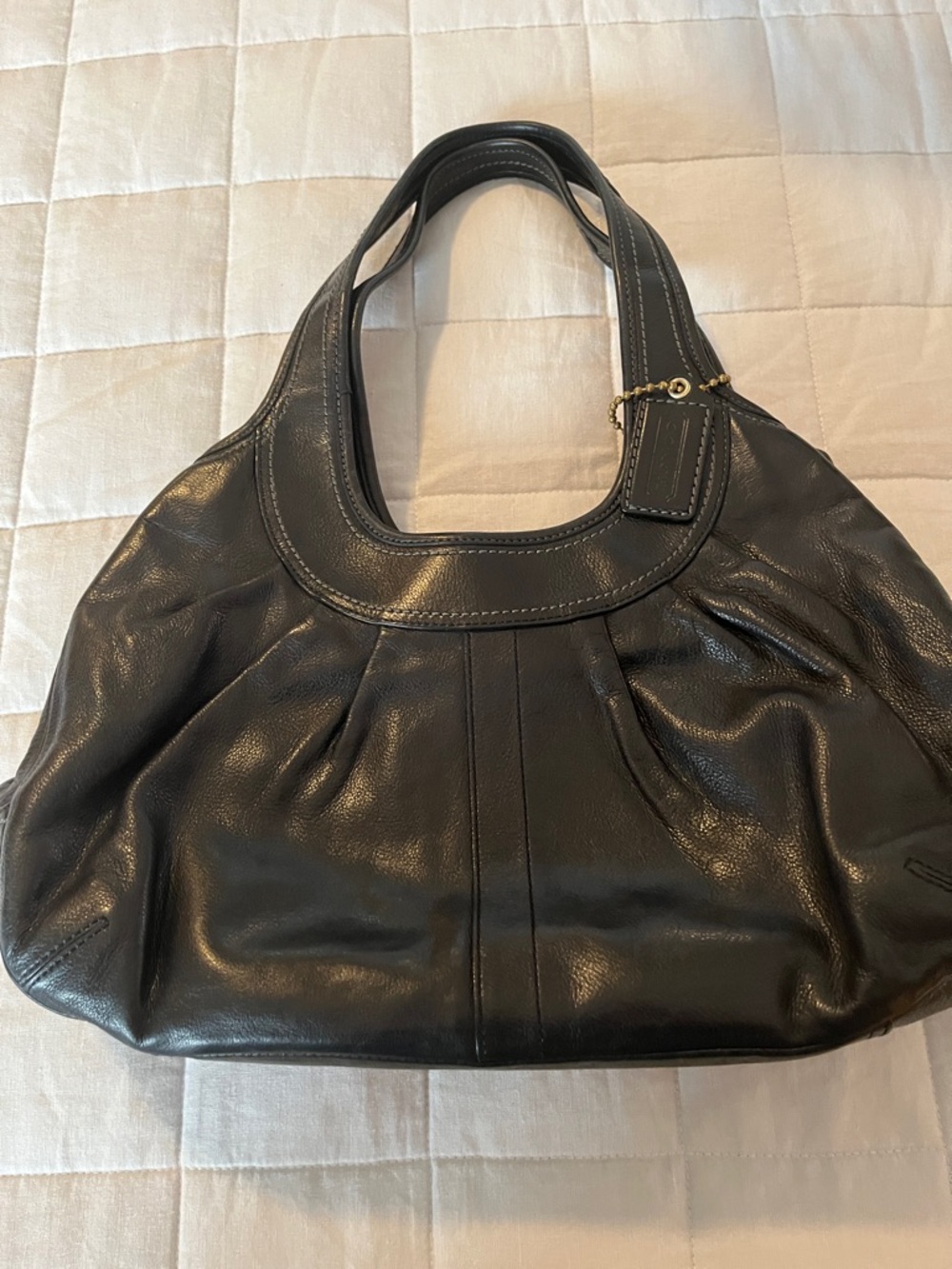 Coach Black Leather Shoulder Bag with Gold Accent